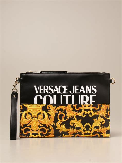 versace jeans high shine black clutch